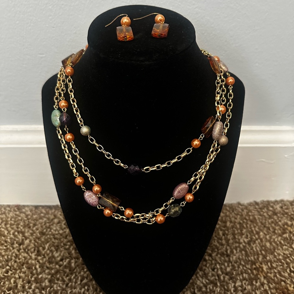 Elegant Gold and Orange Beaded Necklace Set